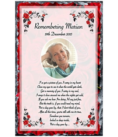 Red Roses & Photo Remembrance Slate