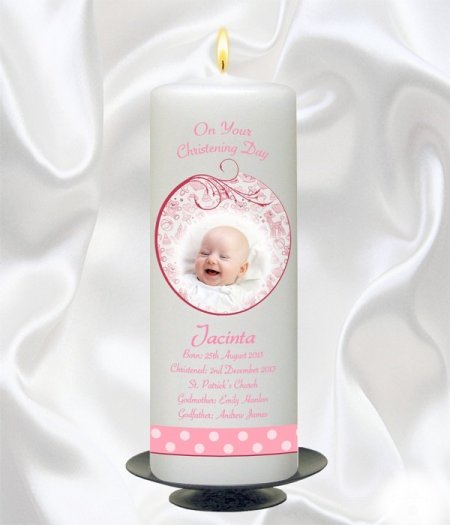 Pink Teddy & Bubbles Photo Candle – 9″ Pillar