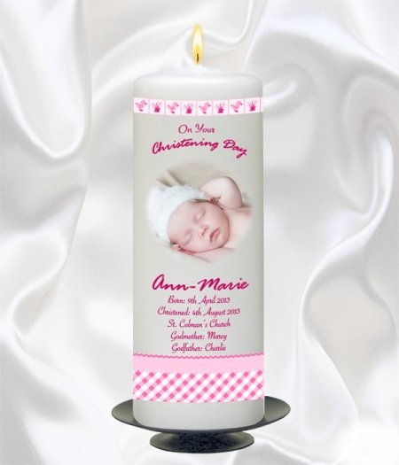 Pink Hush Teddy Photo Candle – 9″ Pillar