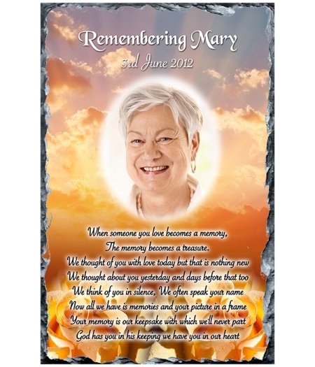 Peach Roses & Photo Treasure Remembrance Slate