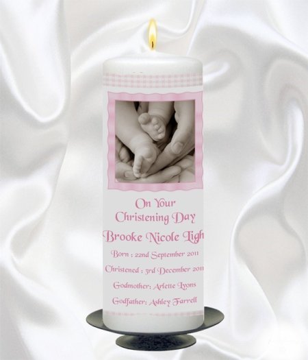 Pink Gingham Feet Candle – 9″ Pillar