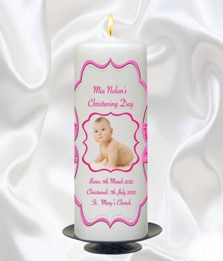 Girl Scroll Photo Candle – 9″ Pillar