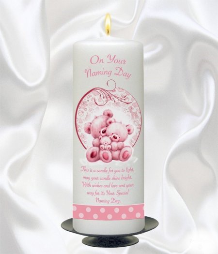 Pink Teddy & Bubbles Candle – 9″ Pillar