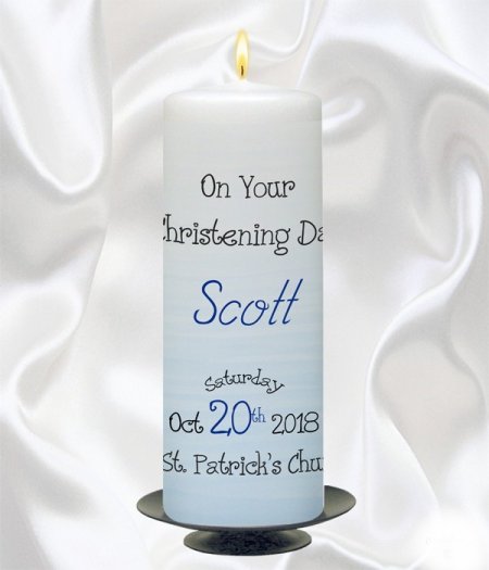 Faded Blue Christening Candle – 9″ Pillar