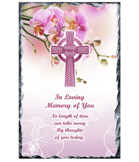 Celtic Cross & Pink Orchids Remembrance Slate
