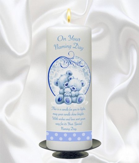 Blue Teddy & Bubbles Candle – 9″ Pillar