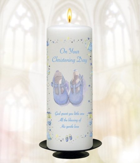 Booties Blue Stars & Hearts Candle – 9″ Pillar