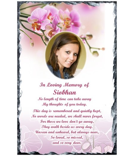 Celtic Cross & Pink Orchids & Photo Remembrance Slate