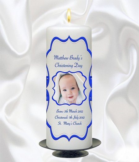 Boy Scroll Photo Candle – 9″ Pillar