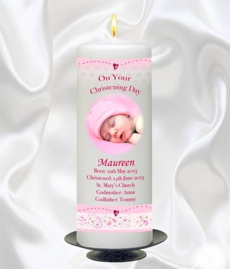Girl Photo Teddy & Quilt Candle – 9″ Pillar
